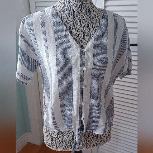 Eddie Bauer XS Striped Linen Cotton Blend Blouse - Picture 1 of 7